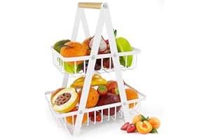 Cisivis Frutero extraíble de metal de 2 niveles para pan, verduras, aperitivos, fruit basket para almacenamiento en la cocina, color blanco