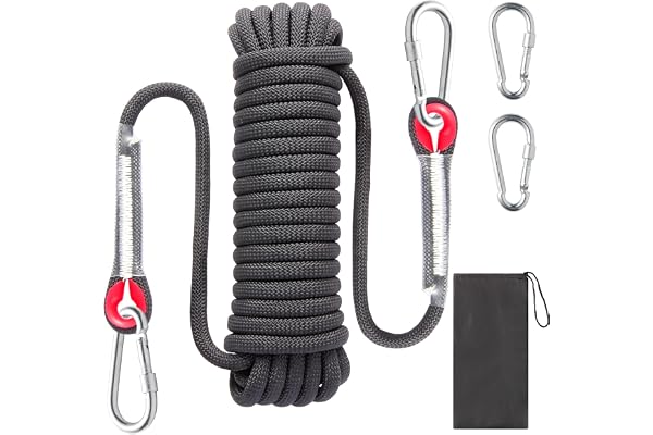 BEOIUCZZY Corde d'escalade de 10 mm - Corde de sécurité extérieure - en Nylon - Corde d'escalade Statique - Corde de Sauvetage - avec 2 mousquetons - pour Travail en Hauteur, échelle d'incendie