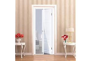 CGUOZI Magnetic Fly Screen Door,140x200cm(55x79inch) Screen Door Screen Mesh Curtain with Tie-Back, Easy to Install Without Drilling-White