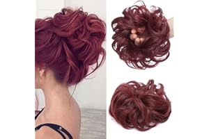 Silk-co Messy Hair Scrunchies for Women Scrunchy Scrunchie Bun Up Do Hair Piece Hair Ribbon Ponytail Extensions Wavy [Wine Red]