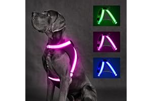 ChalkLit LED Leuchtendes Hundegeschirr USB Wiederaufladbares Vollständig Beleuchtetes Hundegeschirr Leuchtet Im Dunkeln für Nachtspaziergänge Sicherheitsweste, mittelgroße große Hunde(Rosa, M)