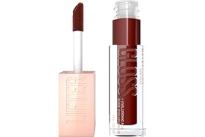 Maybelline New York, Lifter Gloss, Hidratante y Efecto Voluminizador, Cobertura Perfecta, con Ácido Hialurónico, Aplicador XXL para Labios Definidos, Tono Maple 028, 5.4ml