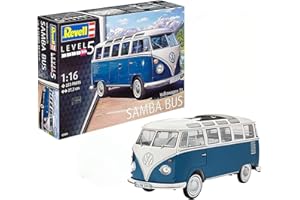 Revell Revell_07009 Modellbausatz Auto 1:16 - Volkswagen VW T1 Bulli Samba Bus im Maßstab 1:16, Level 5, originalgetreue Nachbildung mit vielen Details, VW Bus, 7009, Mittel