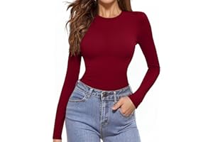 Aottori T Shirt Femme Manches Longues Col Rond T-Shirt Extensible Hauts Élégant sous Vêtement Thermique Chemise Basic Top Slim Fit Sexy Décontracté Pull