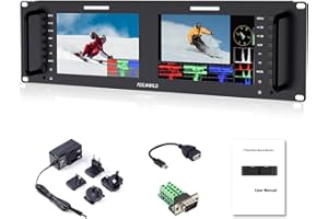 Feelworld D71 Rack Camera Monitor Pro Broadcast Dual 7" 3RU Ultra HD 1280×800 Field Video LCD IPS Screen 800:1 High Contrast with HDMI SDI AV Ethernet