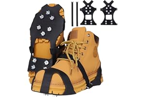 EOAMGO Spikes für Schuhe Winter, Schuhspikes Schnee und EIS Steigeisen, Spikes Schuhe mit 10 Zähne, Grödel für Wanderschuhe Antirutsch Schuhe, Spikes für Schuhe Glatteis Damen und Herren
