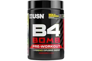 USN Pre Workout B4 Bomb Cherry 300g: Explosive Pre Workout Energy Drink Powder with Caffeine , Beta-alanine, l-Citrulline (20 servings)