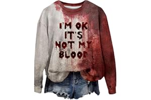 YULONGESS Problem Gelöst Halloween Kostüme Damen I´m Fine Print Rundhals Langarm Pullover mit Blutigem Muster Halloween Kostüme Blutige Wunde Langarmshirt Soft Locker Pulli Autumn Winter Oberteile Bluse