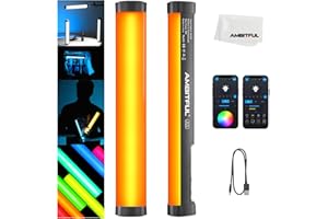 AMBITFUL A2 RGB Tube Light, CRI 95+ TLCI 97 +, Color Temperature 2500K ~ 8500K, 100% Brightness (760LUX), Built-in APP， Magnetic Function RGB LED Stick Light (A2 Single Light)