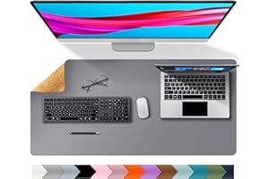 Aothia Podkładka na biurko, ECO, dwustronna mata na biurko, z korkiem i skórą, antypoślizgowa mata pod mysz, wodoodporna/wielofunkcyjna skórzana mata na stół do pisania, zabawy, na stół (91 x 43 cm,