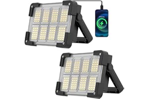 OHAYORI Projecteur LED Rechargeable, Projecteur de Chantier Portable avec Solaire & Batterie 6000mAh, 4 Modes Lampe Chantier Pour Camping, Garage, Urgence, Atelier(2 Pièces)