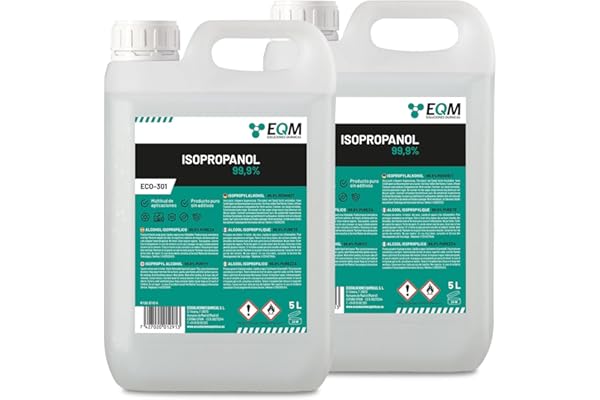 EQM - ECO-301 - Alcohol Isopropílico 99,9% - 10L - Isopropanol - Limpieza componentes electrónicos, objetivos y pantallas - Limpieza de resinas en impresión 3D - Limpiacristales y desengrasante