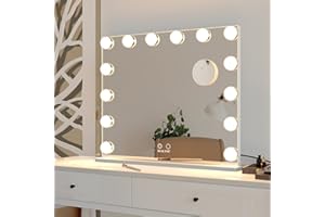 ANYHI Vanity Mirror,Dressing Table Mirror with Lights,Lighted Makeup Mirror,Led Large Vanity Mirror with 14 Dimmable Bulbs,Tabletop/Wall Mounted Mirrors with 10X Magnifying,White(62x50cm)