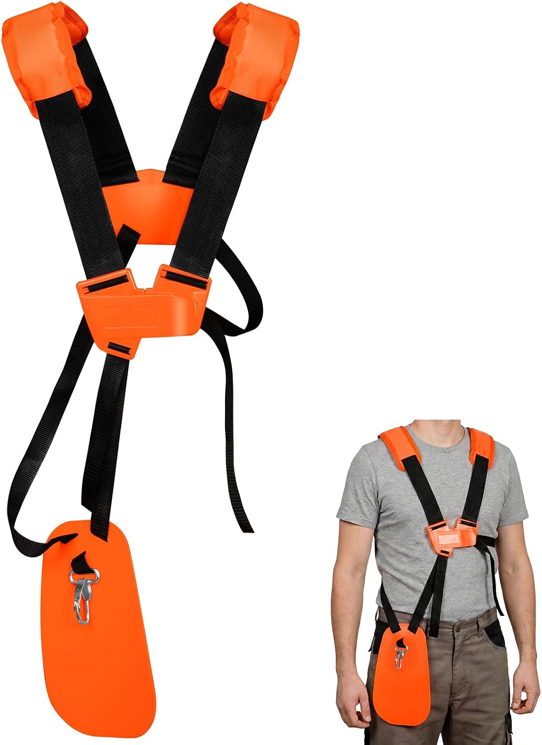 vsshe Correa de Hombro de Cortacésped,Trimmer Correa for el Hombro Doble, Correa de Arnés de Hombro Doble Universal Ajustable para Desbrozadora de Césped Cortacésped Naranja
