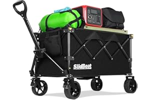 ‎SLIDBEAT SLIDBEAT XL Bollerwagen Faltbar, 120L Faltbarer Bollerwagen All Terrain Räder 120KG Klappbollerwagen mit Verstellbarem Griff, Klappbar aus Vier Richtungen Für Strand Garten Camping Shopping