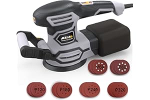 Orbital Sander, Jellas 450W 13000 RPM 125mm Random Orbit Sander with 18 Pcs Sandpapers and Auxiliary Handle, 6 Speeds 3m Wire Thorny Fur Paste Electric Sander