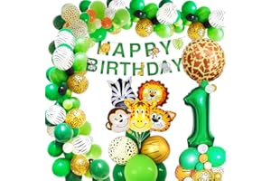 1 Anno Giungla Decorazione di Compleanno Palloncino Ragazzi,AcnA 1 compleanno bimbo Palloncini Animali Giungla di Safari Happy Birthday Striscione Decorazioni Ragazzo 1 Anno Compleanno Riutilizzabile