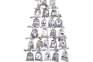 ‎GALLOP CHIC Adventskalender zum Befüllen Groß (12x21cm), 24 Stoffbeutel Kette zum selber Basteln und Aufhängen 2025 Weihnachtskalender zum selberfüllen mit Grau Stoff Säckchen für Kinder junge männer Mädchen