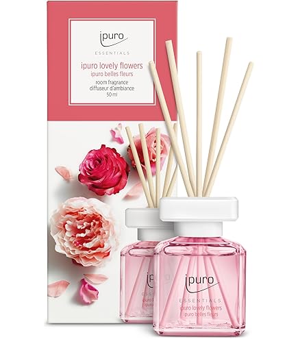 ipuro - Essentials Luchtverfrisser Flower Tree 200 ml | Bloemengeur Met Mandarijn, Bergamot, Jasmijn, Viooltjes en Cederhout | Diffuser Met Stokjes