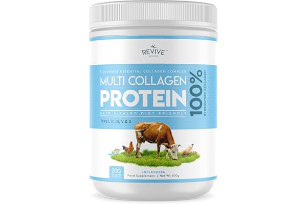Poudre de Protéines Multicollagène (400g) – 5 Types de Peptides de Collagène d'Origine Alimentaire - Bovin Nourri à l'Herbe Hydrolysée, Poisson de Mer Sauvage & Poulet en Liberté, Non Aromatisé