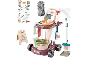 Qikam Ensemble De Nettoyage pour Enfant | Chariot Menage Enfant | Jouets De Nettoyage pour Les Tout Petits avec Balai Franges Seau Et Beaucoup d'autres Accessoires