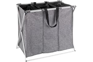WENKO Pongotodo Trio gris moteado - Cesta para la ropa Capacidad: 130 l, Poliéster, 63 x 57 x 38 cm, Gris