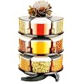 Darkpyro 360° Spice Rack Set of 18 Pieces 3 Layer Spice Set | Masala Box | Masala Container | 300 ml Plastic Grocery Containe