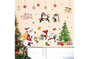 wondever Adesivi Murali Natale Pinguino Sticker da Muro Babbo Natale Albero di Natale Vetrofanie Natale Adesivi da Parete per Finestra Vetrina Festa Decorazione Natalizia