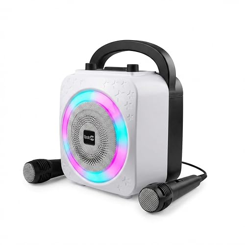 RockJam 10-Watt Rechargeable Bluetooth Karaoke Machine with Two Mics, Lightshow & Voice Effects