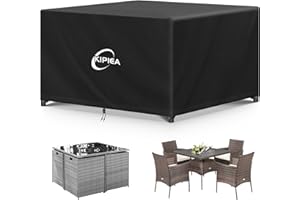 Kipiea Garden Furniture Covers Waterproof, Outdoor Cube Furniture Covers for Table & Chairs Windproof, 420D Oxford Fabric Square Patio Rattan Table Cover, Anti-UV, No Tear - 115 x 115 x 71cm