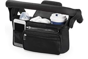 Bolso Carrito Universal, Bolso Silla Paseo Bebe, Momcozy Bolsos Organizador Carro para con 2 Sujetavasos Portavasos Aislados, Correa para el Hombro y Espacio de Almacenamiento Grande, Negro