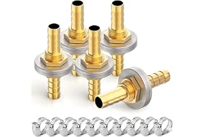 ERGAOBOY 5 stycken 8 mm till 8 mm mässing slang Barb Thru-Bulk huvud hex rak union montering med 10 stycken slangklämmor