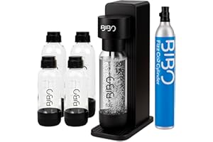 BIBO WATER BIBO Sparkling Water Maker Bundle | Includes 60L Carbonated Gas Cylinder + 4 BPA-Free Reusable Bottles + Fizzy Soda Water Maker Machine | Quick Screw In CO2 System, Black