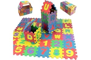 TAXUALLY Tappeto Puzzle per Bambini,36 Pezzi Puzzle,Tappeto Gioco per Neonato in EVA Antiscivolo Non Tossico Puzzle con Lettere e Numeri,Certificato CE (66 * 66CM)