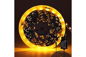 ShineBurky Striscia LED 5 Metri 12V Giallo, Luci LED Striscia Luminoso 300LEDs SMD5050 Strisce LED Flessibili per Interno Esterno Cucina Hotel Natale Decorazione (con Alimentatore)