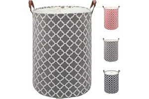 TOTANKI 80L Grand panier à linge avec poignée en cuir durable, corbeille a linge rond à cordon de serrage, panier à linge pliable, panier de rangement des vêtements pour la chambre à coucher(Gris, XL)