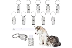 Popuppe 10 Pack Pet ID Tags, Stainless Steel Mini Anti-Lost with Name Tag and Tel Address Label Barrel Tubes Tag for Puppy and Kitten Collar Silver Accessories