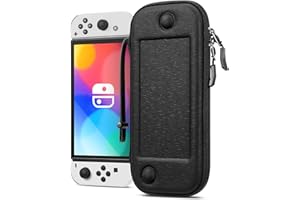 ‎FINTIE FINTIE Slim Tasche Kompatibel mit Nintendo Switch 2017/Switch OLED Modell 2021 - [Ultradünn] Stoßfeste Hartschalen Tragetasche mit 10 Spielkartenhaltern für Switch Konsole Joy-Con, Denim Schwarz