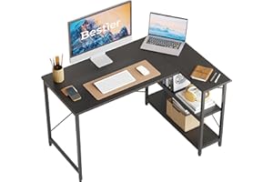 Bestier L Shaped Desk Small Corner Desk with Shelves 120CM Reversible Computer Desk Writing Table with Bookshelf for Home Office Small Space