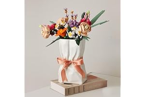 RYDDELIGHOME Paper Bag Vase Ceramic, Vase For Lego Flower Bouquet, Vase For Botanical Lego Sets 10280, Minimalist Decor, Crinkle Bag Vase, White Flower Vase, Dinner Table Centrepiece, Ornament Living Room Decor