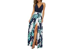 Newshows Women's Summer V Neck Spaghetti Strap Sleeveless Casual Split Long Maxi Dress