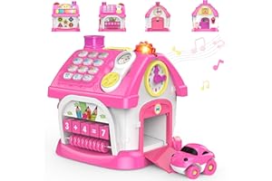 NAXUDCOO Spielzeug für 1 Jahre alte Mädchen: Montessori-Spielzeug für 1 Jahr alt, 6 in 1 Multi-Funktions-Haus Baby-Spielzeug mit Musik/Uhr/Licht, Geburtstagsgeschenke für 1 2 Jahre alte Mädchen