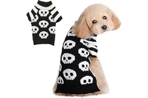 ABRRLO Pull Halloween pour chien - Pull en tricot - Motif crâne - Rayures - Chaud et doux - Pour l'hiver