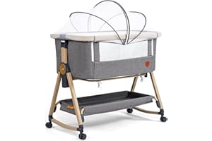 Maydolly Baby Babybetten Beistellbett Tragbar Babybett mit atmungsaktivem Netz und Laken, verstellbarer Stubenwagen Beistellbett für Kleinkinder Grau