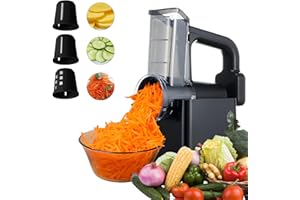 CISSIYOG Electric Cheese Grater,Electric Grater Vegetable Slicer,Automatic Vegetable Chopper Slicer with 3 Interchangeable Blades,Fruit Cutter for Cheese, Cucumber and Carrot,Stainless Steel