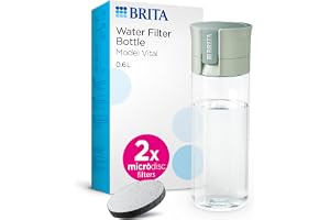BRITA Vattenfilterflaska Model Vital ljusgrön (600 ml) inkl. 2 MicroDisc filter – praktisk vattenflaska med vattenfilter för resor, filtrerar klor och bakterier vid drickning/diskmaskinssäker