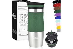 Milu kubek termiczny do kawy, 370 ml, 450 ml – 100% szczelności – ze stali szlachetnej – kubek do samochodu z podwójną ścianką izolacyjną – kubek podróżny (oliwkowy, 370 ml)