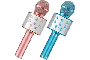 WOWSTAR Wireless Microphone, 2 Pack Karaoke Bluetooth Microphone for Kids Adults, Portable Toy Karaoke Mic Speaker Machine, Home KTV Player Support Android & iOS Devices for Party Singing(Rose Gold & Blue)
