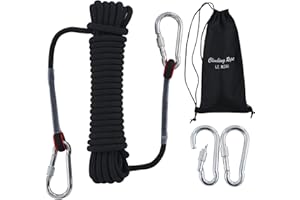 LZ.MZXU Climbing Rope 10M 8mm Outdoor Rescue Parachute Rope Nylon Rope with 2 Carabiners for Camping Outdoor Adventure Fire Ladder (Black)