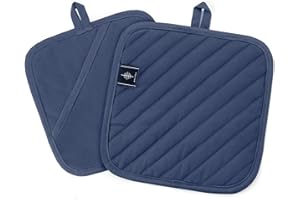 ‎BONTHEE BONTHEE Topflappen Baumwolle Topfuntersetzer Anti-rutsch Topflappen zum Kochen Backen Küchenzubehör - 2er Set - Blau 20 x 20 cm